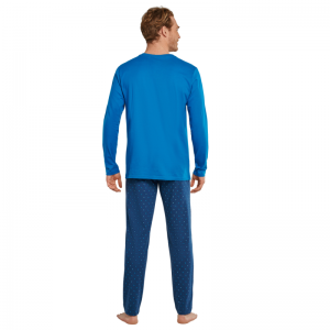 Herenpyjama lange mouwen 800 blauw