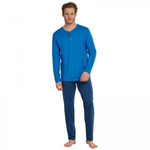 Herenpyjama lange mouwen 800 blauw