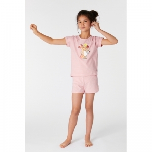 Meisjespyjama, korte mouwen 943 wit-roze g
