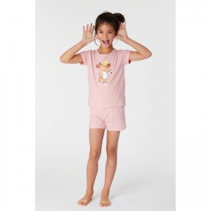 Damespyjama, korte mouwen 943 wit-roze  g