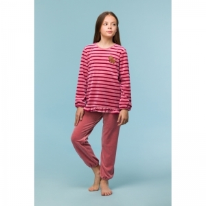 Meisjespyjama in warm velours 926 roze streep
