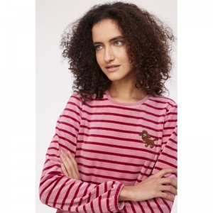 Damespyjama in velours 926 roze streep