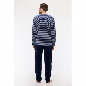 Herenpyjama in velours 927 blauwe stre