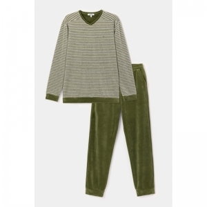 Herenpyjama in velours 931 groen-grijz