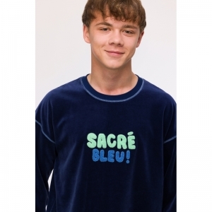 Jongenspyjama in velours 889 donkerblauw