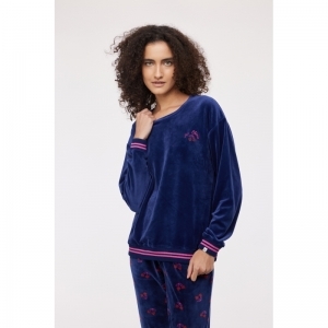 Damespyjama in velours 889 donkerblauw