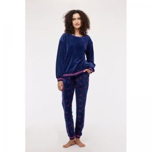 Damespyjama in velours 889 donkerblauw