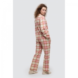 Dames pyjama, doorknoop 992 ecru-roos-k