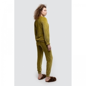 Dames homewear in velours 762 olijf