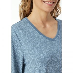 Dames slaapkleed, lange mouwen 808 blauw-grijs