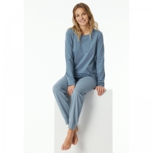 Dames pyjama, lange mouwen 808 blauw-grijs