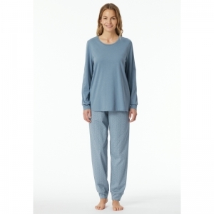 Dames pyjama, lange mouwen 808 blauw-grijs