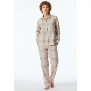 Damespyjama, doorknoop, flanel 409 beige