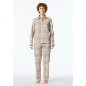 Damespyjama, doorknoop, flanel 409 beige