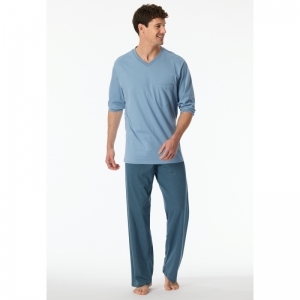 Heren pyjama, lange mouwen 808 blauw-grijs