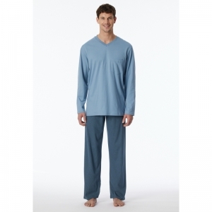 Heren pyjama, lange mouwen 808 blauw-grijs