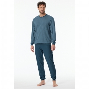 Heren pyjama, lange mouwen 808 blauw-grijs