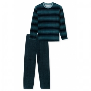 Heren pyjama, velours 816 jeansblauw