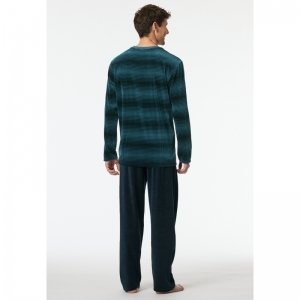 Heren pyjama, velours 816 jeansblauw