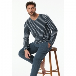 Herenpyjama, badstof 816 jeansblauw