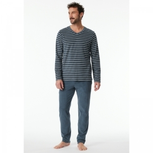 Herenpyjama, badstof 816 jeansblauw