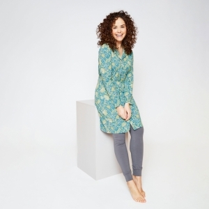 Women sleepshirt - collar Aqua blue