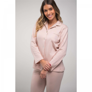 Damespyjama doorknoop, lange m Roze