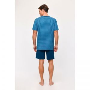 Herenpyjama korte mouwen 919 blauwe stre
