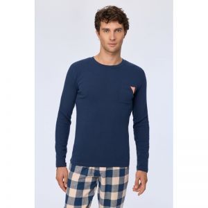 Herenpyjama lange mouwen 831 donkerblauw