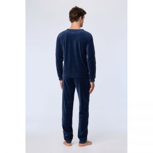 Herenpyjama in velours 831 donkerblauw
