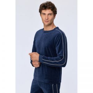 Herenpyjama in velours 831 donkerblauw