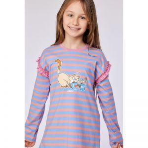 Meisjespyjama, lange mouwen 911 blauw-roze