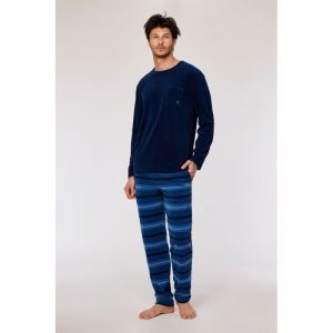 Herenpyjama in velours 893 donkerblauw