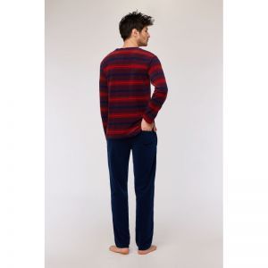 Herenpyjama in velours 944 rode streep