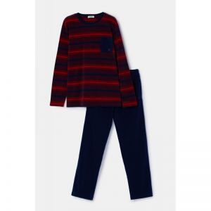 Herenpyjama in velours 944 rode streep