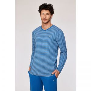 Herenpyjama, lange mouwen 924 blauw-gele