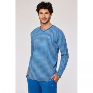 Herenpyjama, lange mouwen 924 blauw-gele