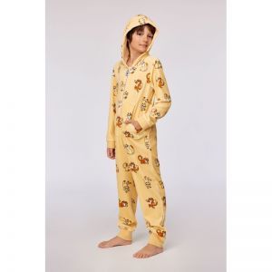 Unisex onesie in velours 920 gele katten