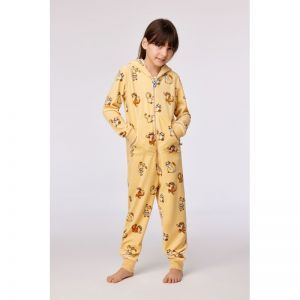 Unisex onesie in velours 920 gele katten