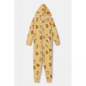 Unisex onesie in velours 920 gele katten