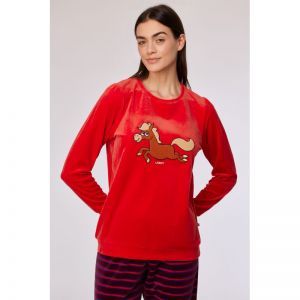 Damespyjama in velours 489 rood