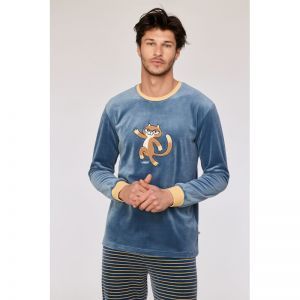 Herenpyjama in velours 189 blauwgrijs
