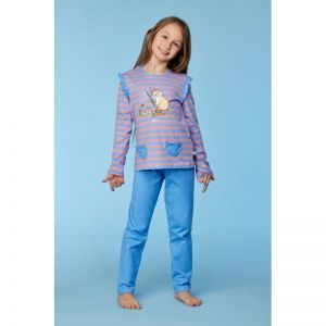 Meisjespyjama, lange mouwen 911 blauw-roze