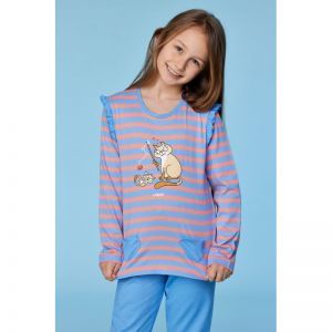 Meisjespyjama, lange mouwen 911 blauw-roze