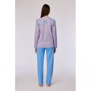 Damespyjama, lange mouwen 911 blauw-roze