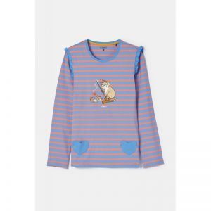Damespyjama, lange mouwen 911 blauw-roze