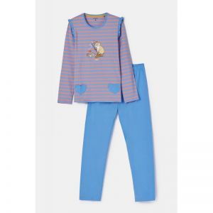 Damespyjama, lange mouwen 911 blauw-roze