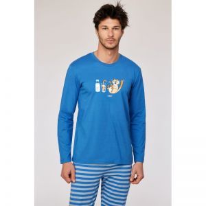 Herenpyjama lange mouwen 879 donkerblauw