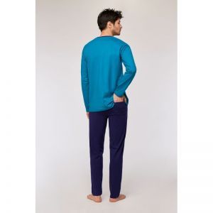 Herenpyjama lange mouwen 795 groenblauw