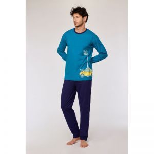 Herenpyjama lange mouwen 795 groenblauw